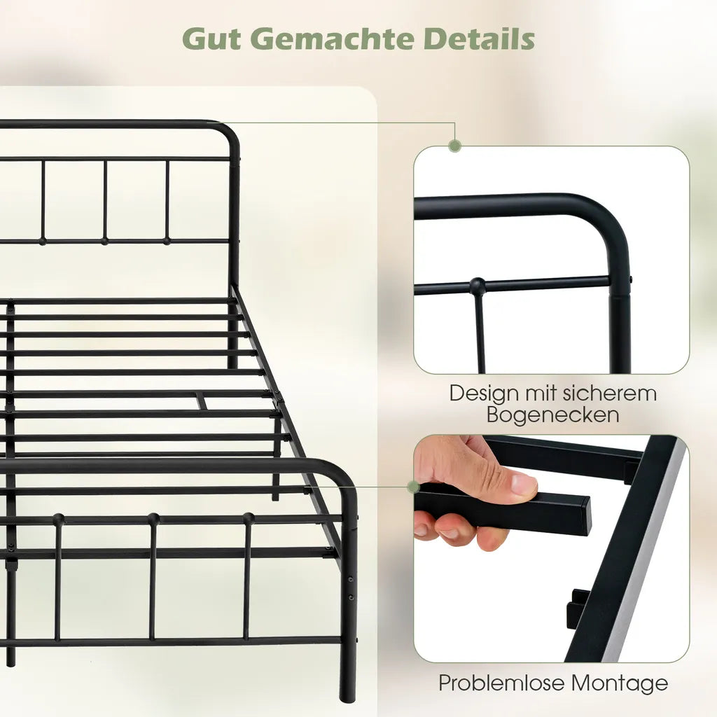 Coast -platformbed gemaakt van metalen modern bedframe met hoofd en voet deel 208 x 164 x 102 cm zwart