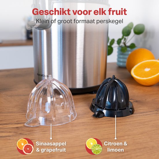 AoraKitchen Citruspers - Sinaasappelpers Elektrisch - 600ML - Citroenpers - 160W - Sapcentrifuge - 2 Perskegels