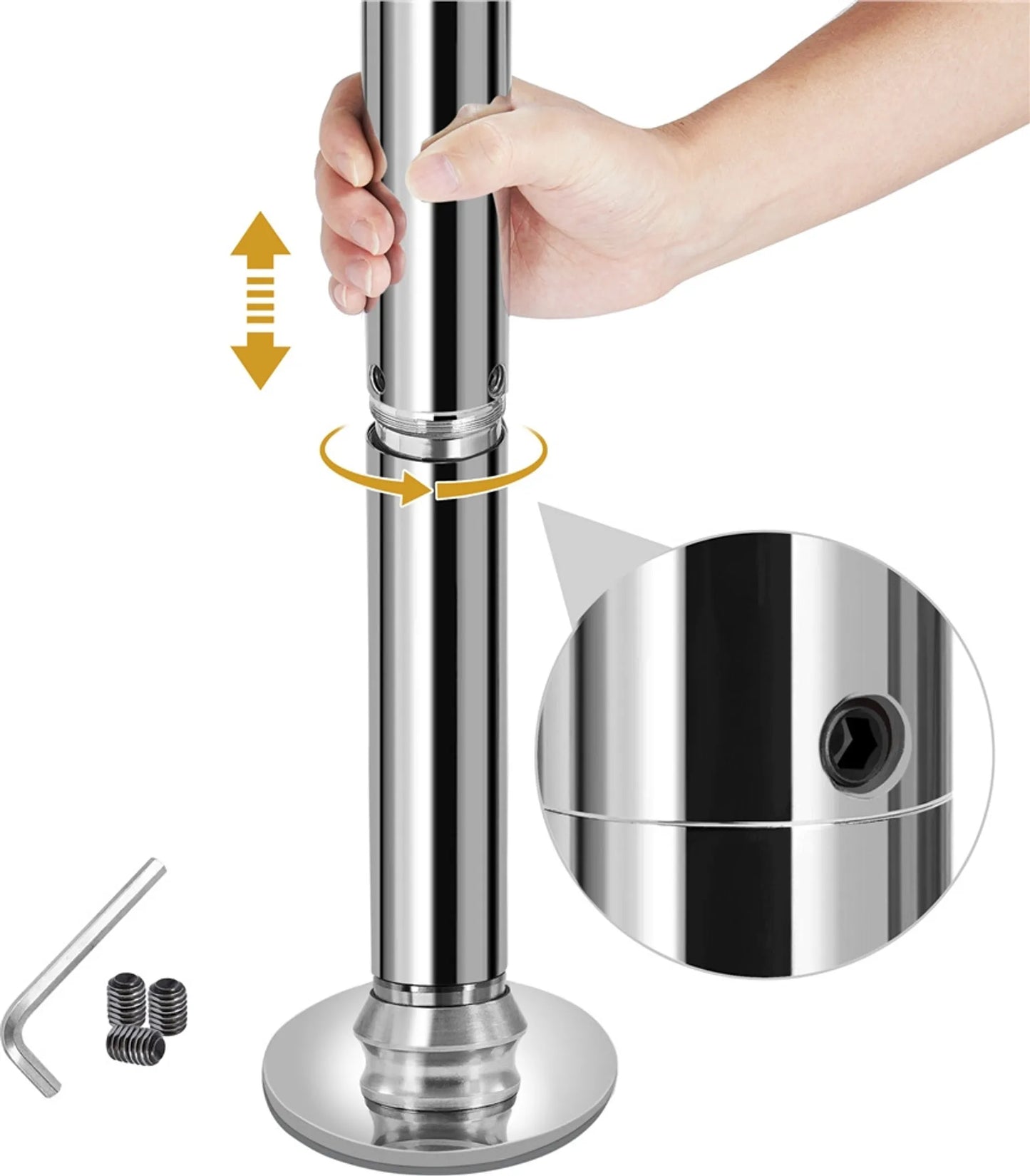 Yaheetech Danspaal Verstelbaar – Voorzien Van Statische En Draaiende Stand En Siliconen Rubberen Bescherming En 2 Verlengstangen – Voor Thuisgebruik En Fitness – Zilver Verchroomd Metaal – 25 x 25 x 216,5-275 cm