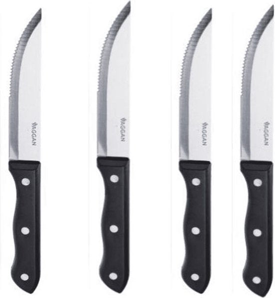 4x BBQ steakmessen set RVS zilver 33 cm - Messenset