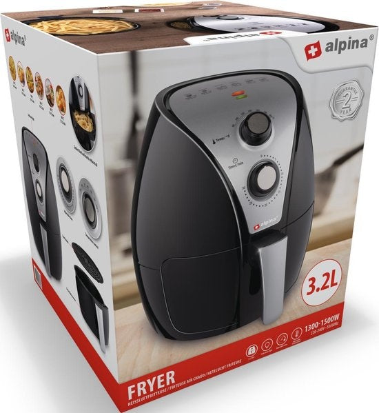 Alpina Airfryer XL - 3.2L - 80 tot 200°C - 1500W - Zwart