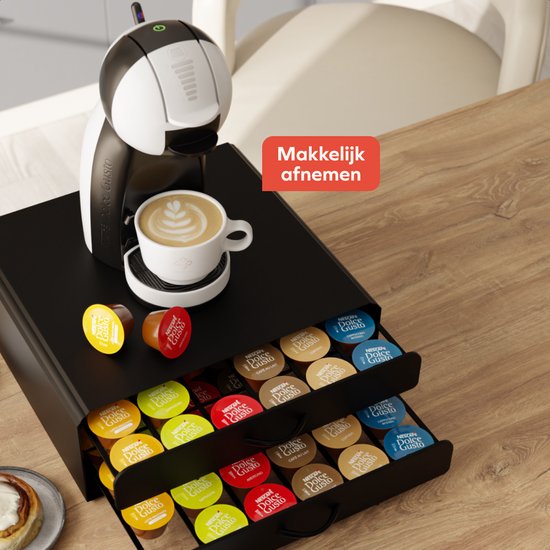 KitchenBrothers Capsulehouder - Koffiecups houder - met Lade - Geschikt voor Dolce Gusto - 72 Capsules - RVS - Zwart