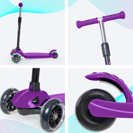 LifeGoods TurboRide Kinderstep - Step 5-8 Jaar - 3 Lichtgevende Wielen - Jongens/Meisjes - Paars