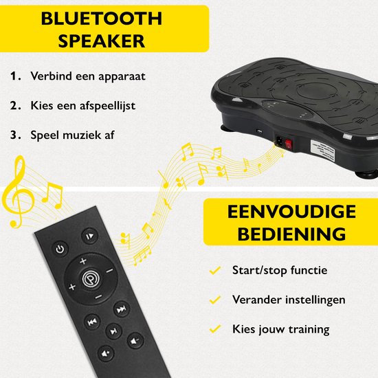 Zoluko Fitness Trilplaat met Bluetooth Functie - Incl. E-book, Weerstandsbanden en Afstandsbediening - LED Display - USB Poort - Antislip Rubber - 5 Trainingsprogramma's - 99 Snelheid Niveaus - Powerplate - Trilplaat Fitness - Zwart