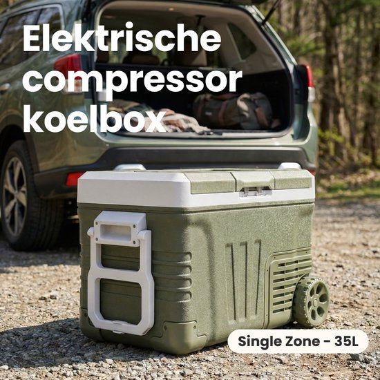 Auronic Elektrische Koelbox - Compressor - 35L - 12V en 240 volt - Camping Koelkast - Frigobox Auto - Met Wielen en Hendel - Groen