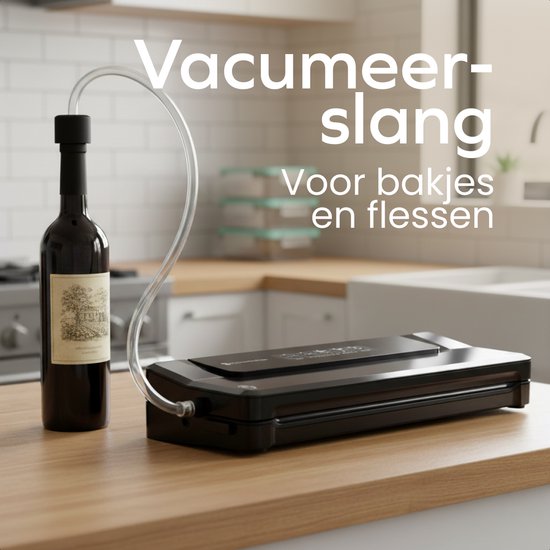 KitchenBrothers Vacumeermachine Essential - 4,5L/min. - Vacuüm Sealer - BPA-vrij - 4 Standen - Incl. 40 Vacumeerzakken en Vacuumslang - Zwart