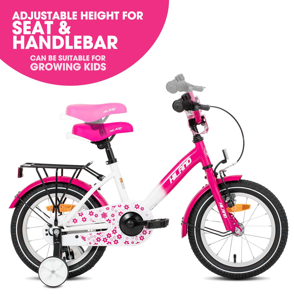 Hiland Starry Kinderfiets 12 inch - Roze - met Zijwieltjes, 2-7 jaar