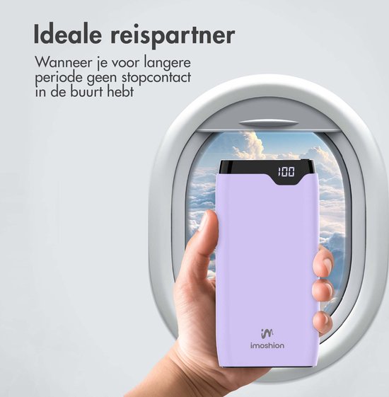 imoshion Powerbank 20000 mAh - Snellader 22.5W - LED indicator - USB C & USB A - Geschikt voor o.a. iPhone en Samsung - Universeel - Lila