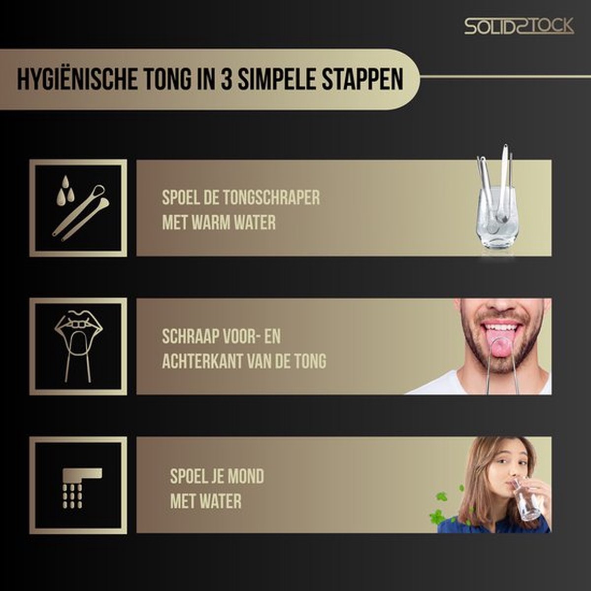SolidStock Professionele Tongschraper - 5 in 1 Set - Voor Mondverzorging - Tongreiniger - Tongborstel - Ayurveda - RVS