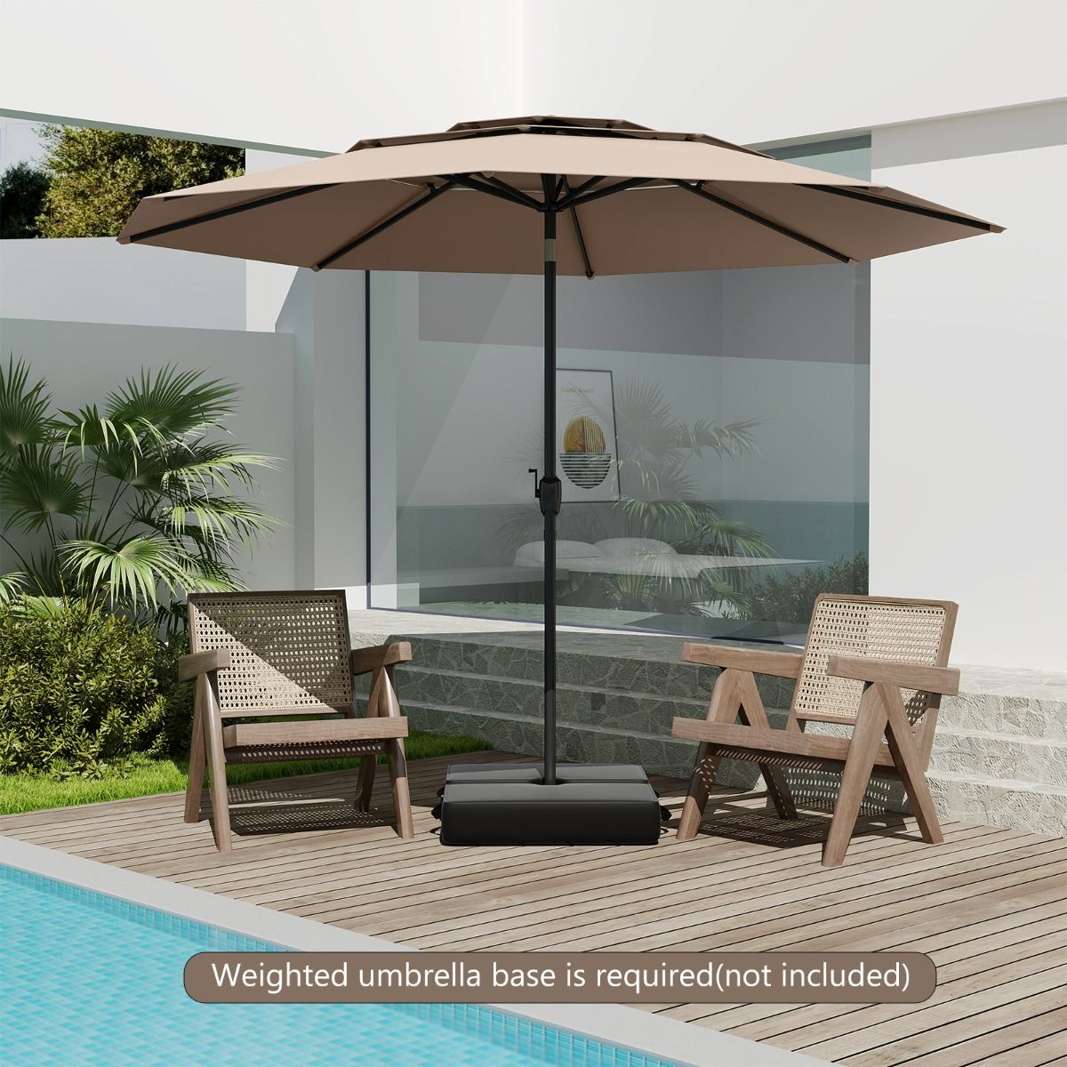 Coast Lichtbruine Tafelparasol 300 cm – 3-Lagen Zonnescherm met Kantelmechanisme en Handslinger – Tuinparasol met 8 Ribben en Geventileerde Kap