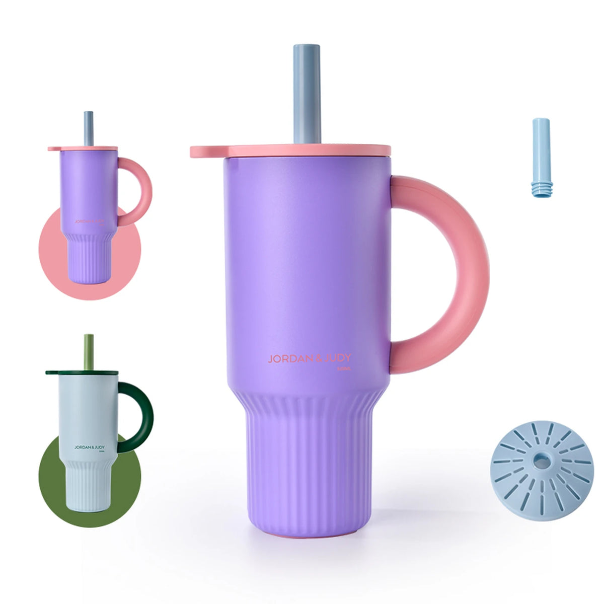JORDAN&JUDY Subor Geïsoleerde Beker met Rietje - Paars - 920 ml - RVS, Dubbelwandig
