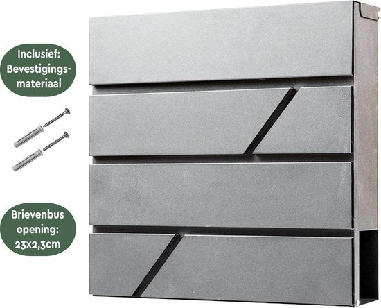 BRASQ Brievenbus Hangend Grijs Deluxe - Wandbrievenbus met Slot en krantenvak - Incl. Montagemateriaal & 2 Sleutels - Postbus - brievenbus - RVS