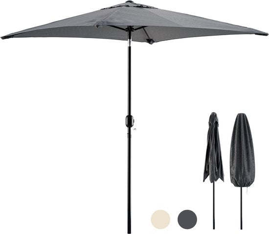 Tristar Stokparasol - Vierkant - 200x200cm - Balkon & Tuin - Kantelbaar - Incl. Beschermhoes - PA-7901 - Donkergrijs