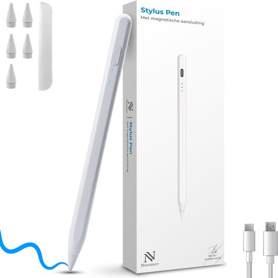 Nuvance Stylus Pen - Geschikt voor Apple iPad 2018-2026 - Touchscreen Pen - Incl. 6 Punten - Pencil