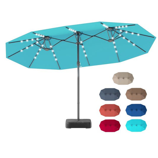 Coast Dubbele Tuinparasol 460 x 285 cm - 48 Solar LED - Inclusief Basis - Marineblauw