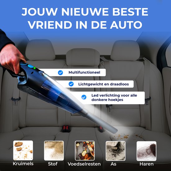 TTD® Premium Autostofzuiger Draadloos met Luxe Opbergtas - Extra Krachtig 14.000 Pa - Nat & Droog - Inclusief 2 Premium HEPA-filters - Draadloze Kruimelzuiger - Stofzuiger voor Auto - Handstofzuiger - Kruimeldief