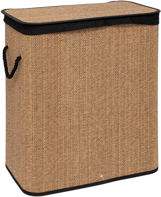 5Five Wasmand met deksel - bamboe hout - 60 Liter- naturel zwart - 41 x 30 x 50 cm