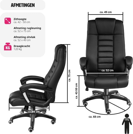 tectake® - Luxe design Bureaustoel directie kantoorstoel directiestoel - Zwart