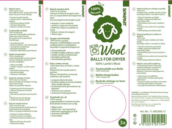 Scanpart wasdrogerballen van wol - Droogballen - Wasdroogballen - Droogtrommelballen - 3 stuks