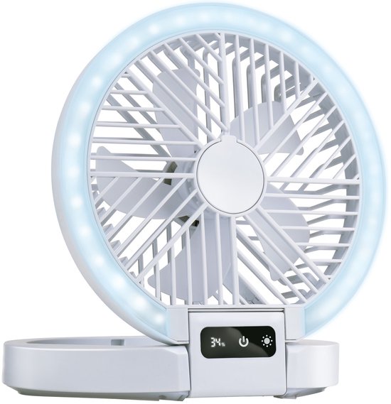 Lifetime Air Tafelventilator Oplaadbaar - Mini USB Ventilator 1200mAh - 5 Snelheden En LED Display - 21x20,5x23cm - Wit