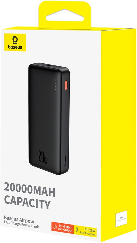 Baseus Airpow - Powerbank - 20W - 20000mAh - USB-A & USB-C Kabel