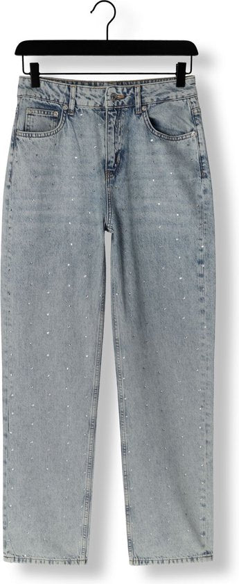 Colourful Rebel Jones - Strass Mid Rise Straight Leg Denim Broek - Blauw - Maat S - Stijlvolle Straight Fit Met Strass Steentjes