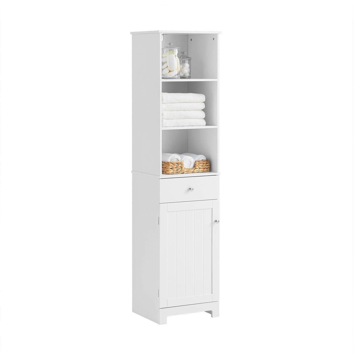 SoBuy BZR17-W Hoge Badkamerkast  - Lade, Deur & Planken - Wit - 40x150x33 cm