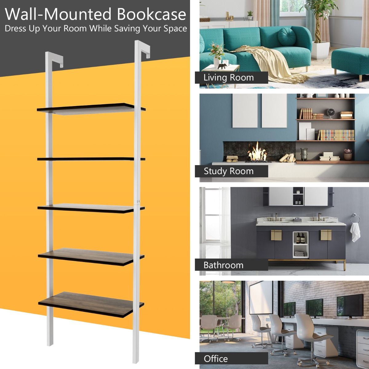 Coast 5-Laagse Ladderplank Boekenkast 61x30x183 cm Wit – Ruimtebesparend Opberg- en Weergave Rek