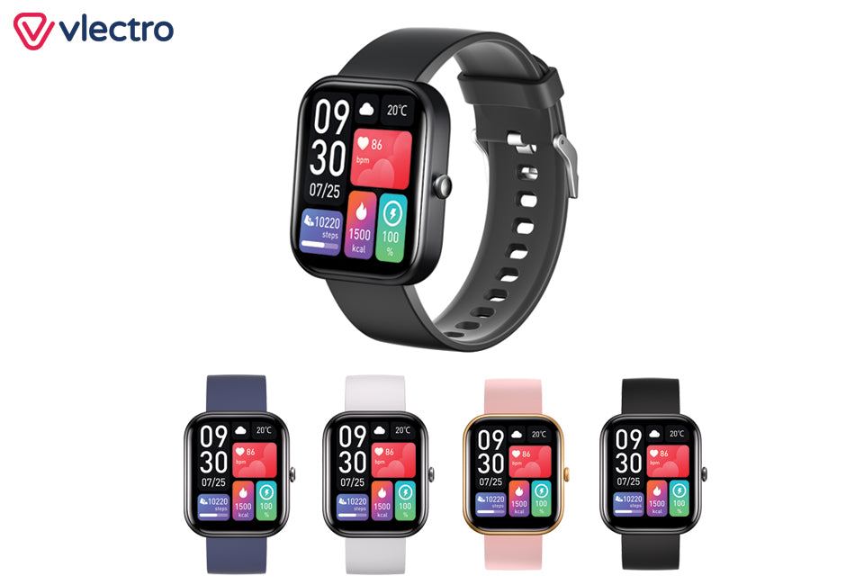 Vlectro - Smartwatch R1 - Zwart & Silicone - Bluetooth Bellen & Gezondheidsmonitor - IP67 Waterdicht - Voor Android & iOS - Zwart