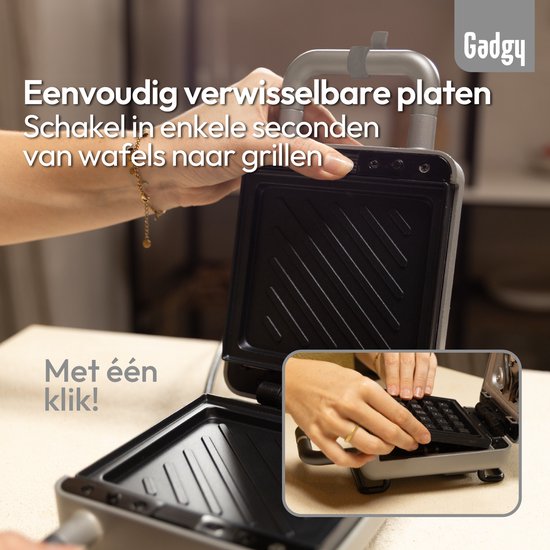 Gadgy Premium Wafelijzer – Zilver - 3-in-1 Grill, Tosti- & Wafelmaker - Verwisselbare Platen - 600W - Extra Krachtig - Brusselse Wafel