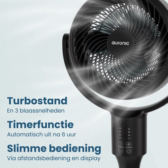 Auronic Statiefventilator - Staande Ventilator - Luchtkoeler - Vloer en tafelventilator - Omni - 3 Snelheden - Stille Ventilator - Fan - Met Afstandsbediening - Zwart
