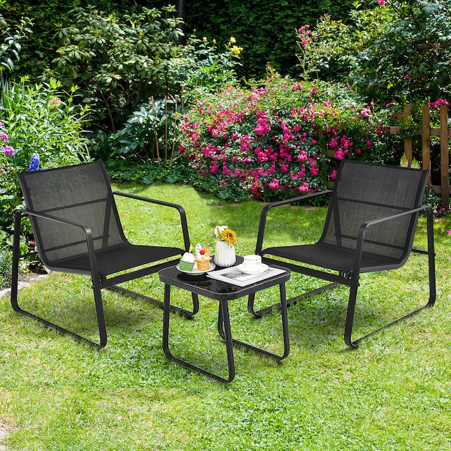 3-delig Tuinmeubelset Balkonset met 2 Stoelen en Tafel - Zwart, Afmetingen Stoel 58x60x85 cm, Tafel 60x60x72 cm