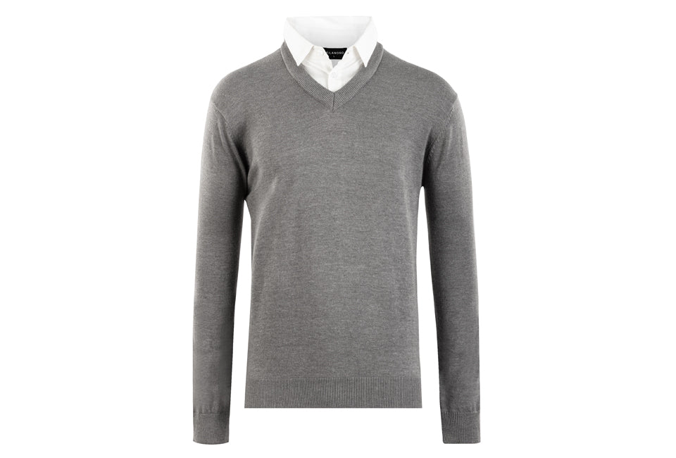 Milanoro Herenpullover met overhemdkraag dark grey Maat L