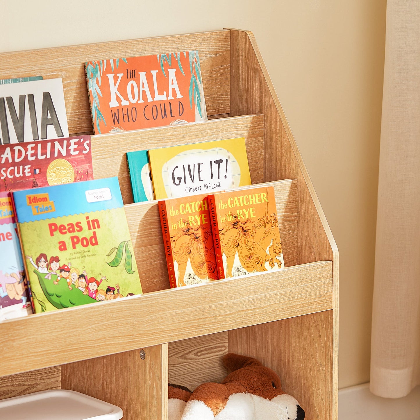 SoBuy KMB01-N Kinderboekenkast hout - 73x30x80 cm – 3 Planken en 2 Open Vakken