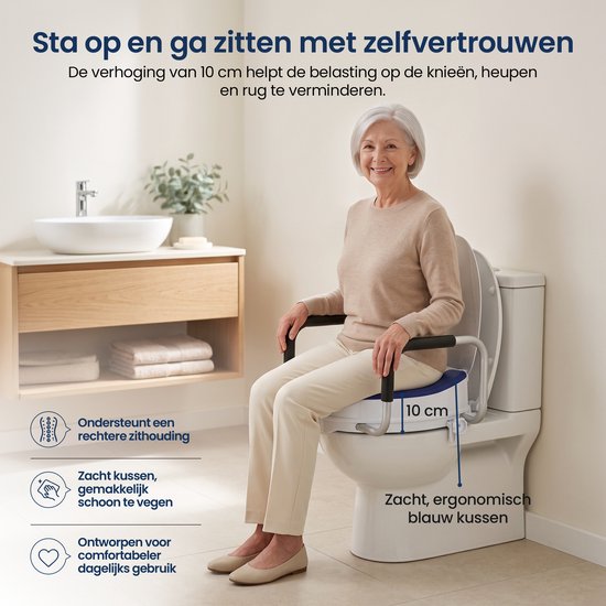 Truesafe Toiletverhoger 10 cm - Universele maat - Met armleuning en deksel - Verhoogde WC bril - Ergonomisch zitkussen - Verhoger voor volwassenen & senioren
