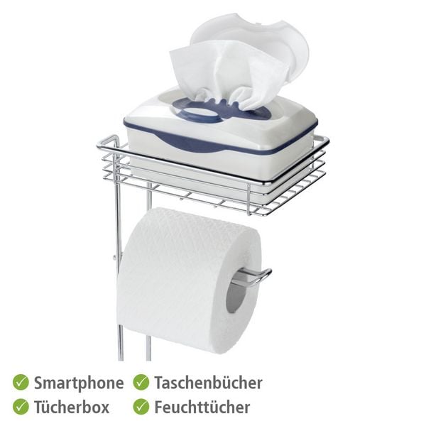 Staande Toiletrolhouder Chroom - Met Legplank en Reserverolhouder
