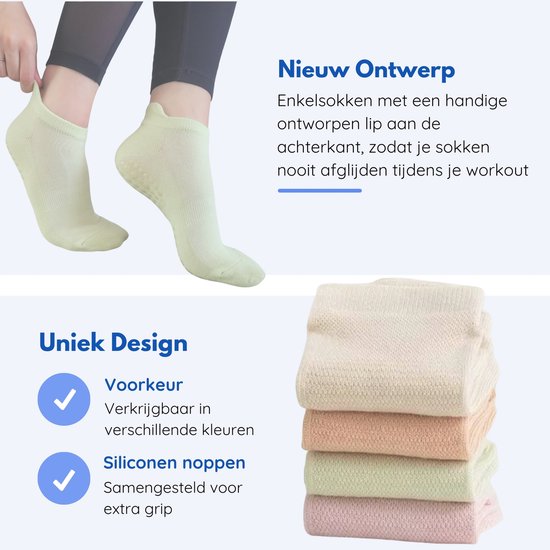 Hilvard Yoga sokken - Pilates sokken - Enkelsokken - 3 Paar - Licht Oranje - Antislip sokken - One size fits all