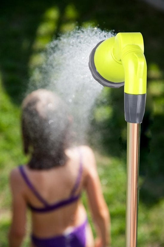 Kinzo Verstelbare Tuindouche - ⌀56 x 160/220CM - Incl. Statief, Douchekop en Tuinslang Koppeling - Kunststof/Aluminium - Groen/Zilver