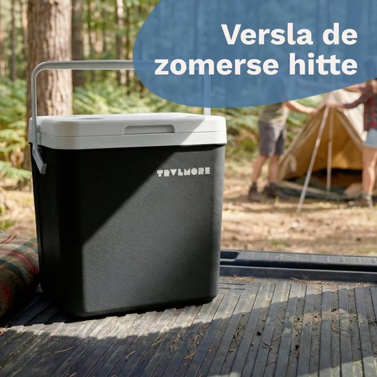TRVLMORE Koelbox 26L - 65 Uur Koeling - Frigobox - Inclusief 2 Koelelementen - Antraciet