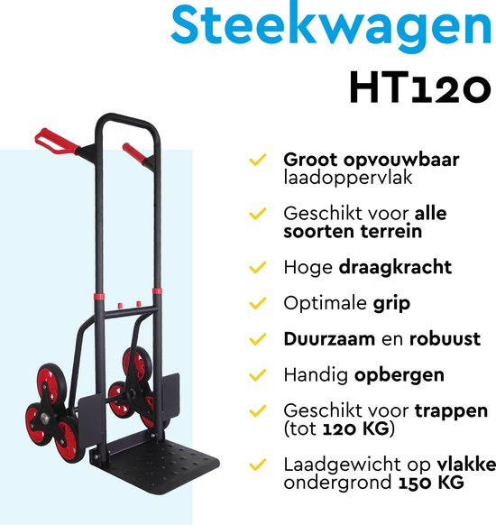 BRASQ Steekwagen Trap - Staal - 120KG Draagvermogen - Transportkar - Transporthulp - Opvouwbaar - Trapsteekwagen
