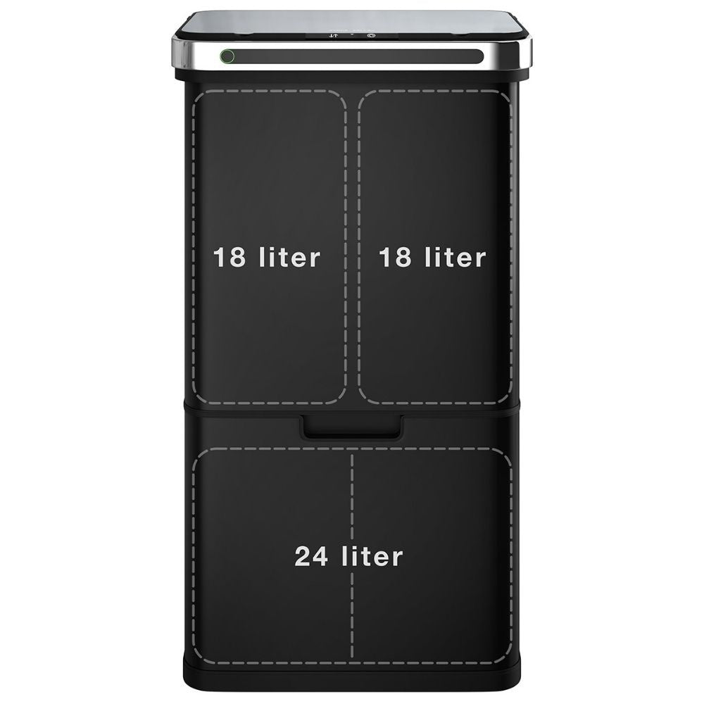 StangVollby Halden Prullenbak met Sensor - 60 Liter - 4 Compartimenten - Soft Close - Zwart