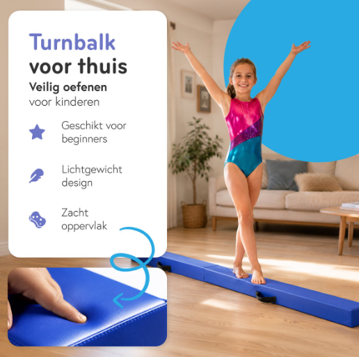 ProSkill Opvouwbare Turnbalk - Blauw - 210 x 10 x 10 cm - Evenwichtsbalk, Synthetisch Leer