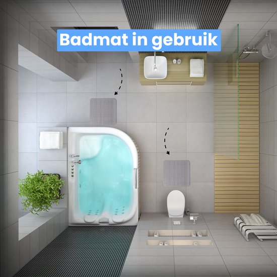 Luft Douche en Bad mat - 48 x 48 cm - Antislip - Grijs - Met zuignappen - Geschikt voor badkamer en douche - Veilig en Stevig