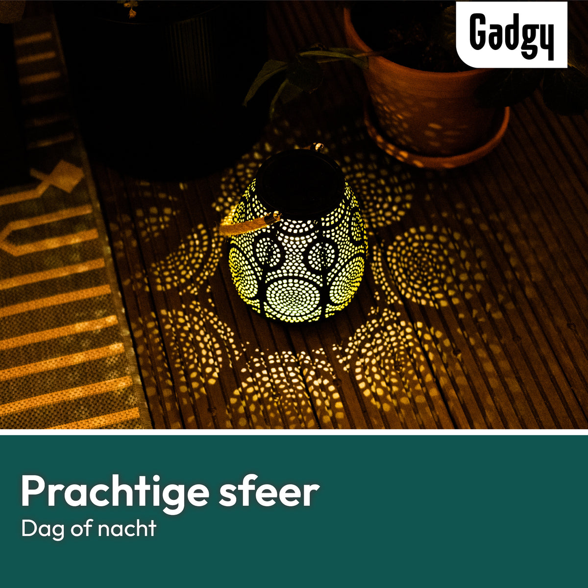 Gadgy Solar Tafel Buitenlamp Circles - Solar Tuinverlichting Zonne Energie met Schaduweffecten - Solar Lamp Tuin, Terras & Balkon - Tuinverlichting Led Buiten ophangen – Lantaarn Windlicht op Zonneenergie - Lantaarn voor Buiten - Brons / Goud