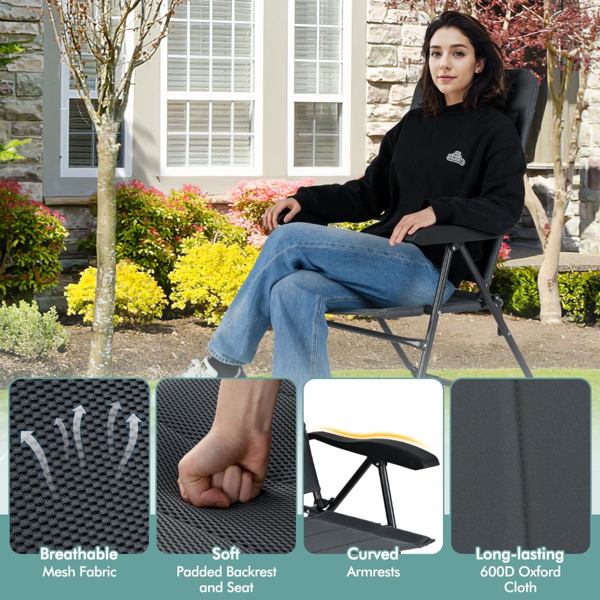Coast 2-delige set tuinstoelen - 7-voudig verstelbare rugleuning - opvouwbaar - grijs
