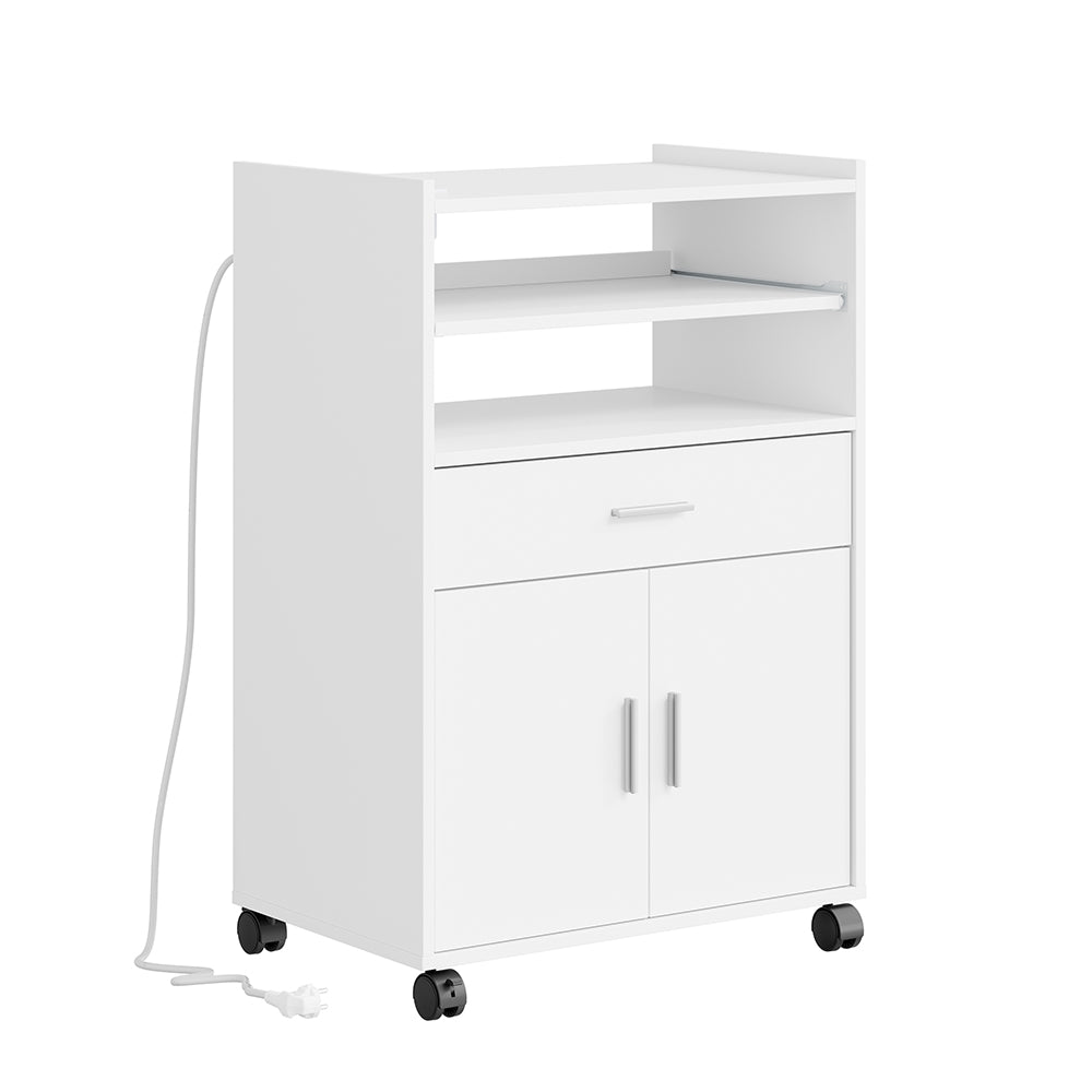 SoBuy Keukenwagen met 4-in-1 Stopcontacten - Wielen en Poten - Wit - 61,5 x 40 x 92 cm