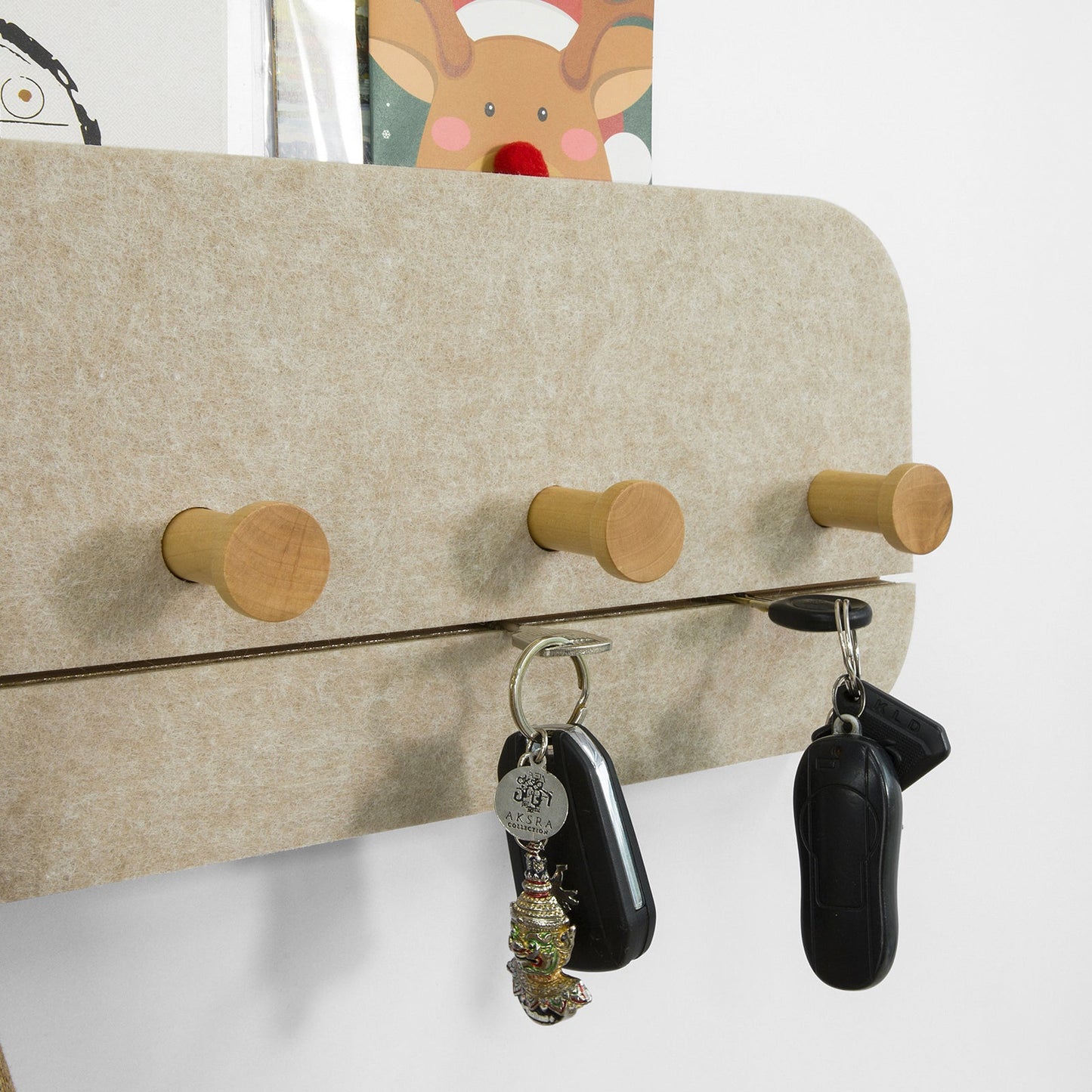 SoBuy Wandkapstok met 5 Haken - Bamboe en Vilt - 55 x 3 x 19 cm