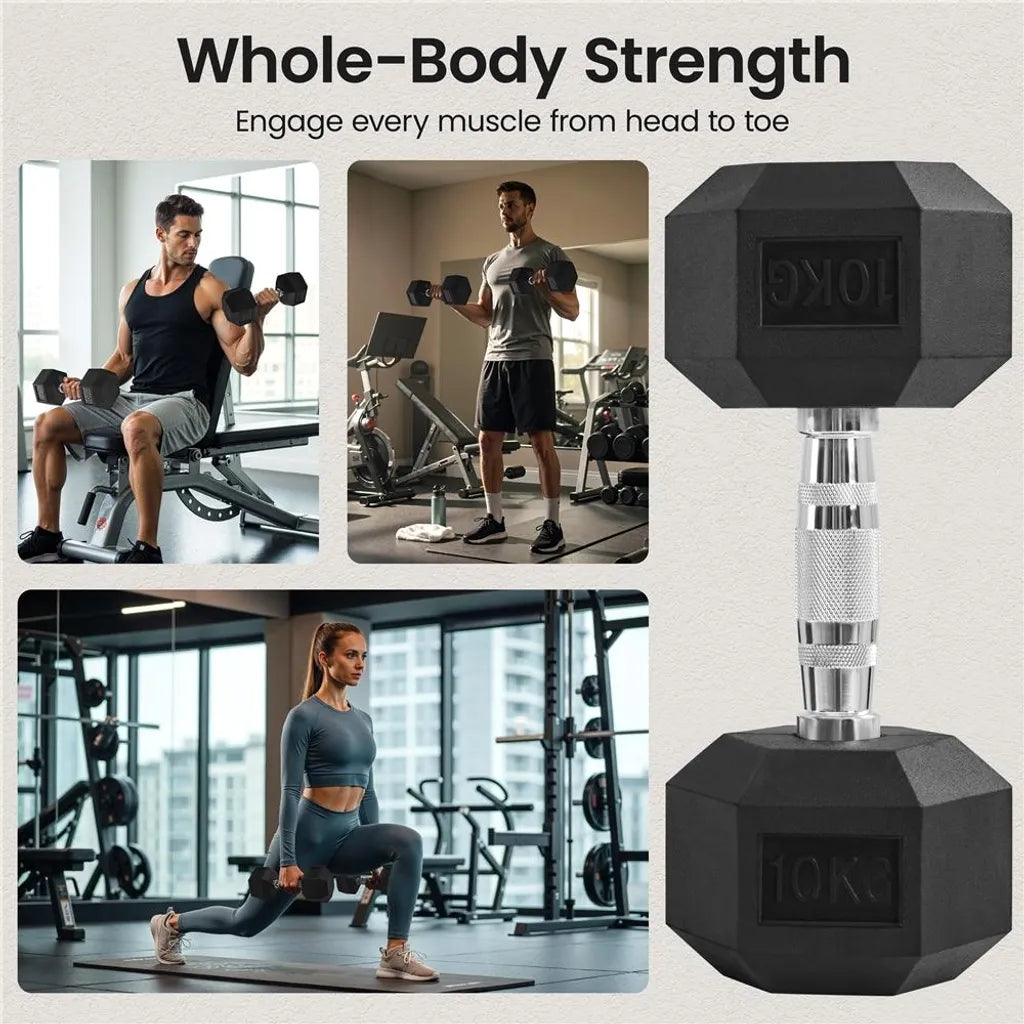 Yaheetech Halterset 2 x 10 kg – Zwart – Rubber Hex Dumbbells – 32 x 13,5 x 12 cm
