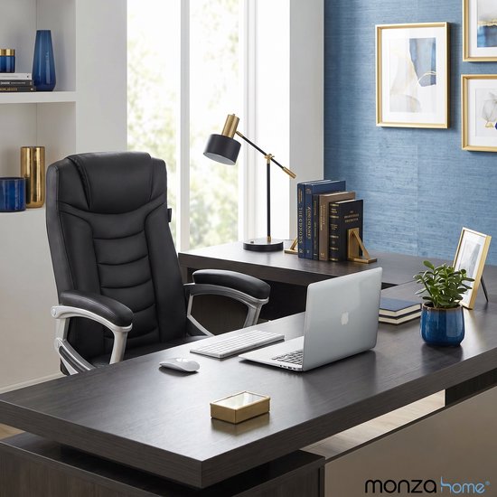 Monza Home® Bureaustoel Zwart – Ergonomische Bureau Stoel – PU Leder – Verstelbaar – 150kg Draagvermogen – Luxe Directiestoel