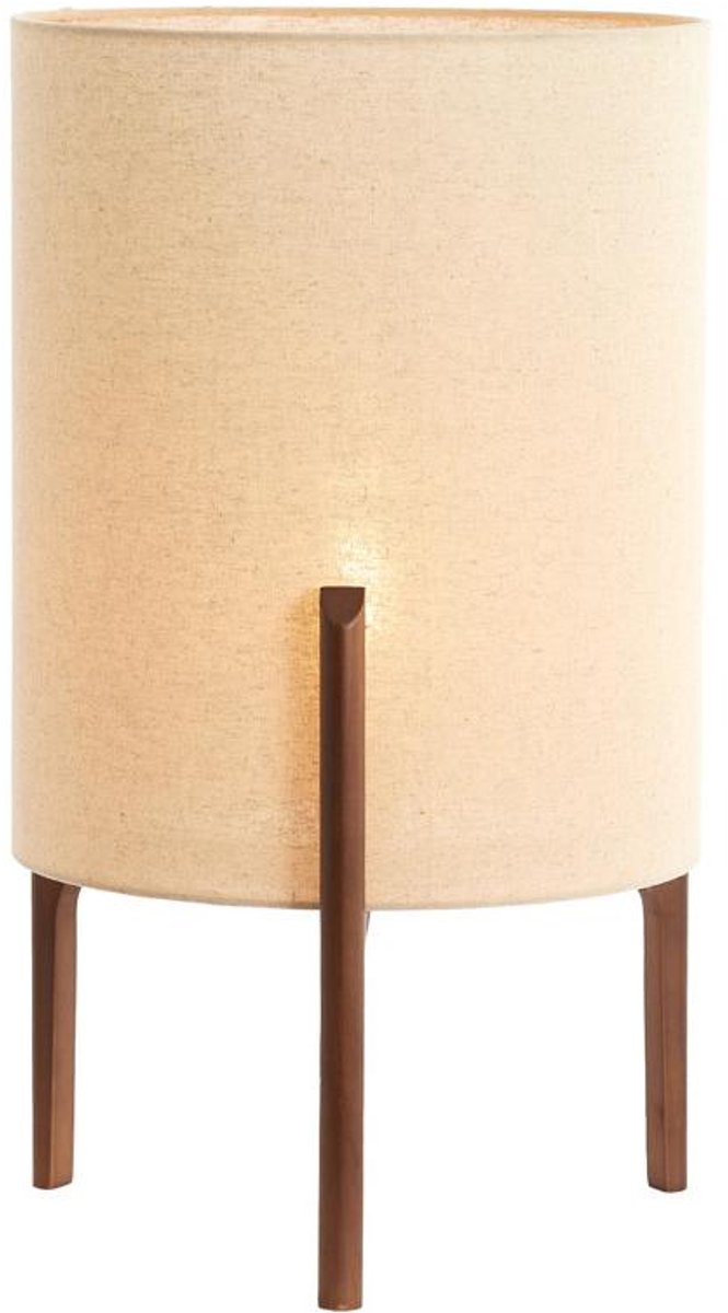 Light & Living Tafellamp Litto - Donkerbruin Hout - Crèmekleurige Stoffen Lampenkap Ø35cm